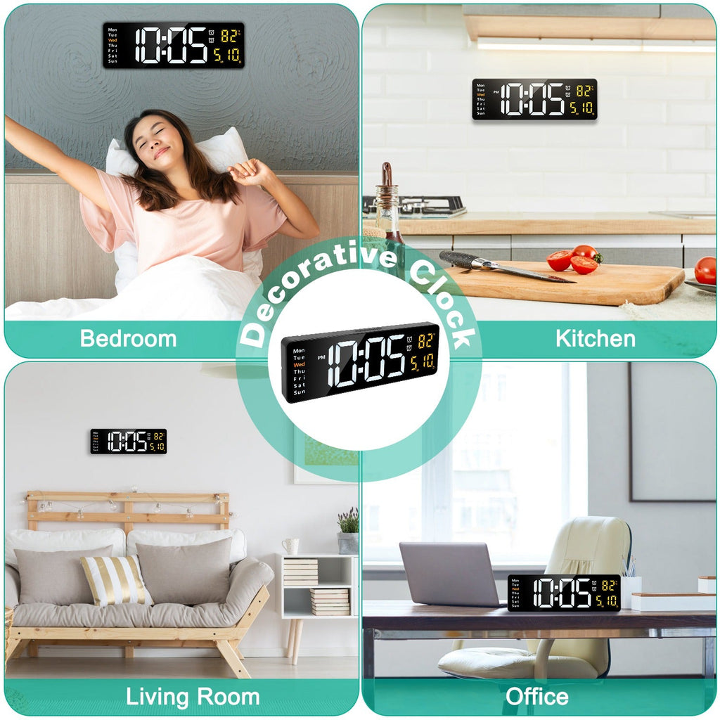 15.7in LED Digital Wall Clock With Remote Control 10 Level Brightness