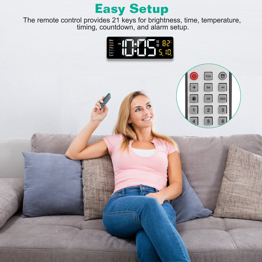 15.7in LED Digital Wall Clock With Remote Control 10 Level Brightness