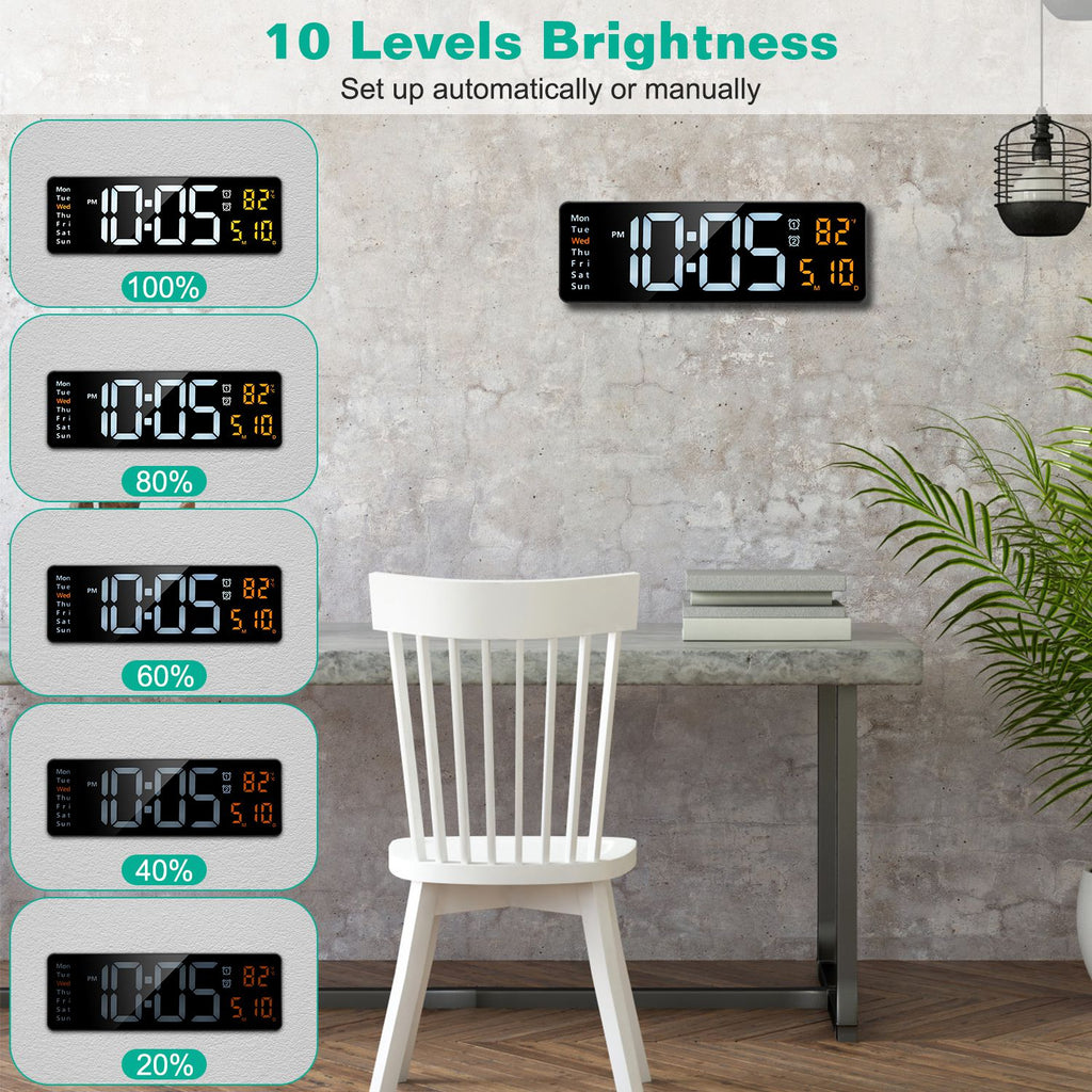 15.7in LED Digital Wall Clock With Remote Control 10 Level Brightness