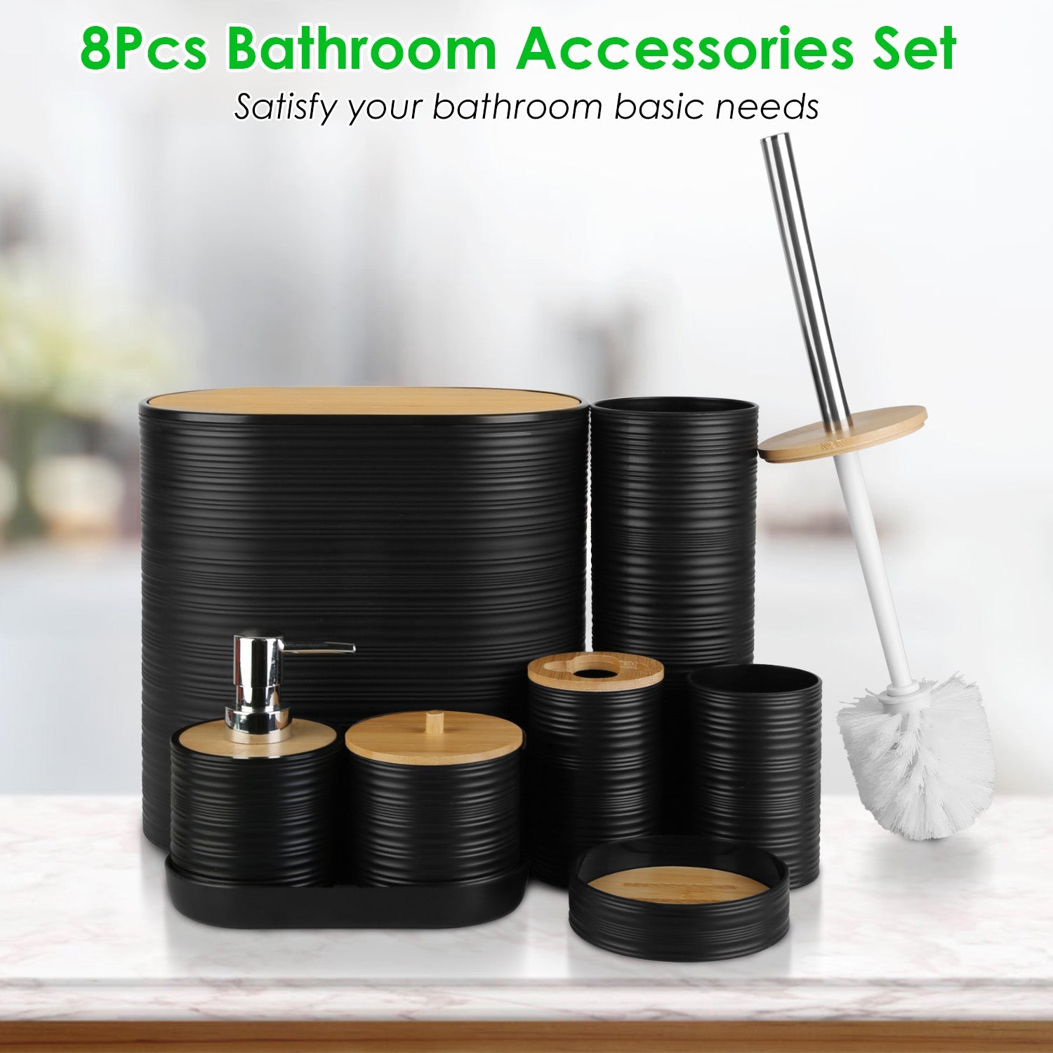 5 Colors Options -- Set Of 8Pcs Bathroom Accessories Set Bathroom