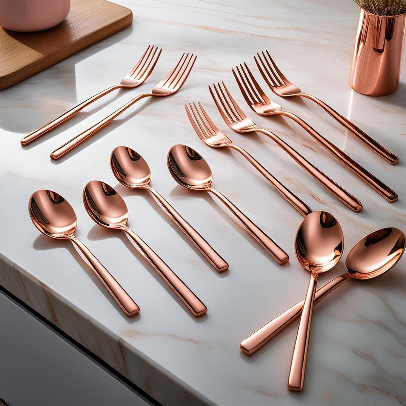 Rose Gold Spoon Fork Set 12 Pc